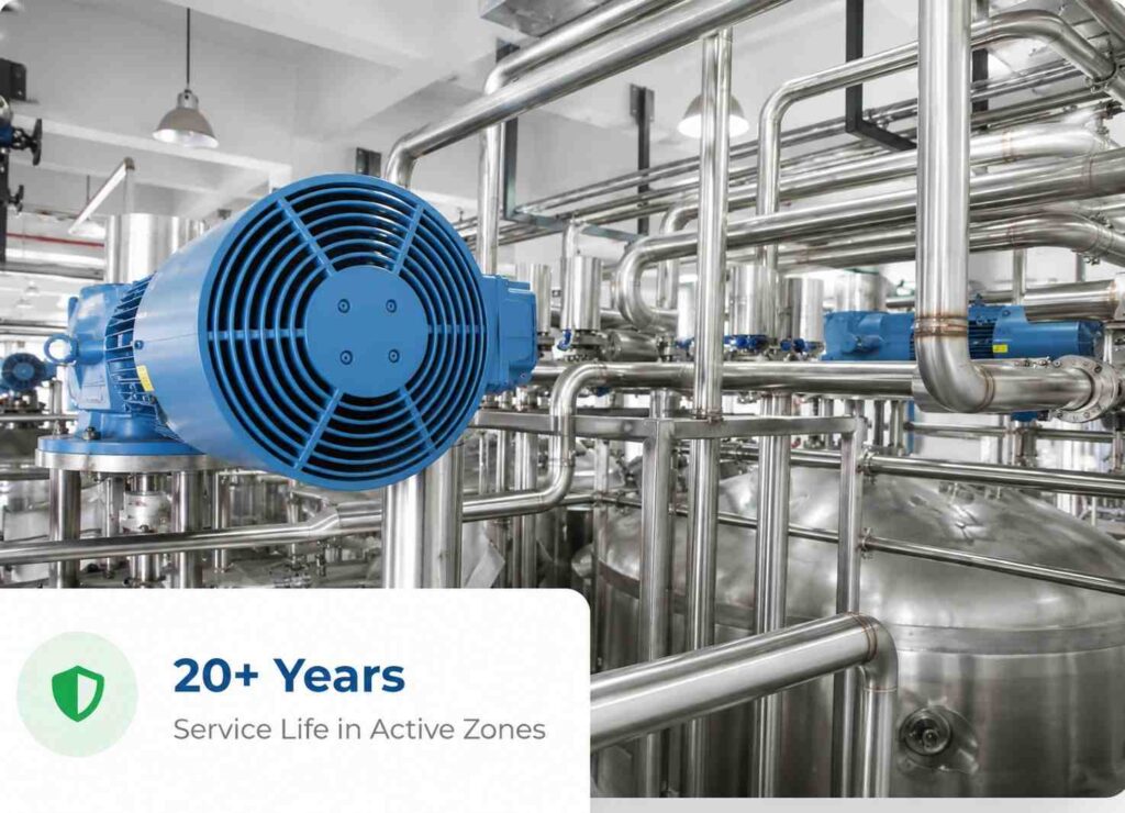 modern chemical processing facility using blue FRP pipes or gratings